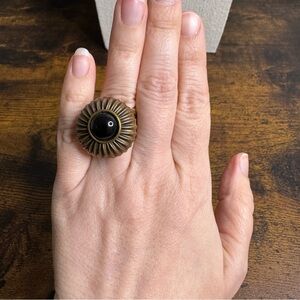 Jan Michaels San Francisco Ring Antique-Inspired Black Stone Brass Gold Size 7.5